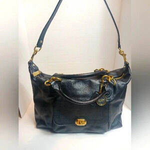 Coach IZZY Campbell Turn lock Black Leather Handbag Shoulder Crossbody Excellent